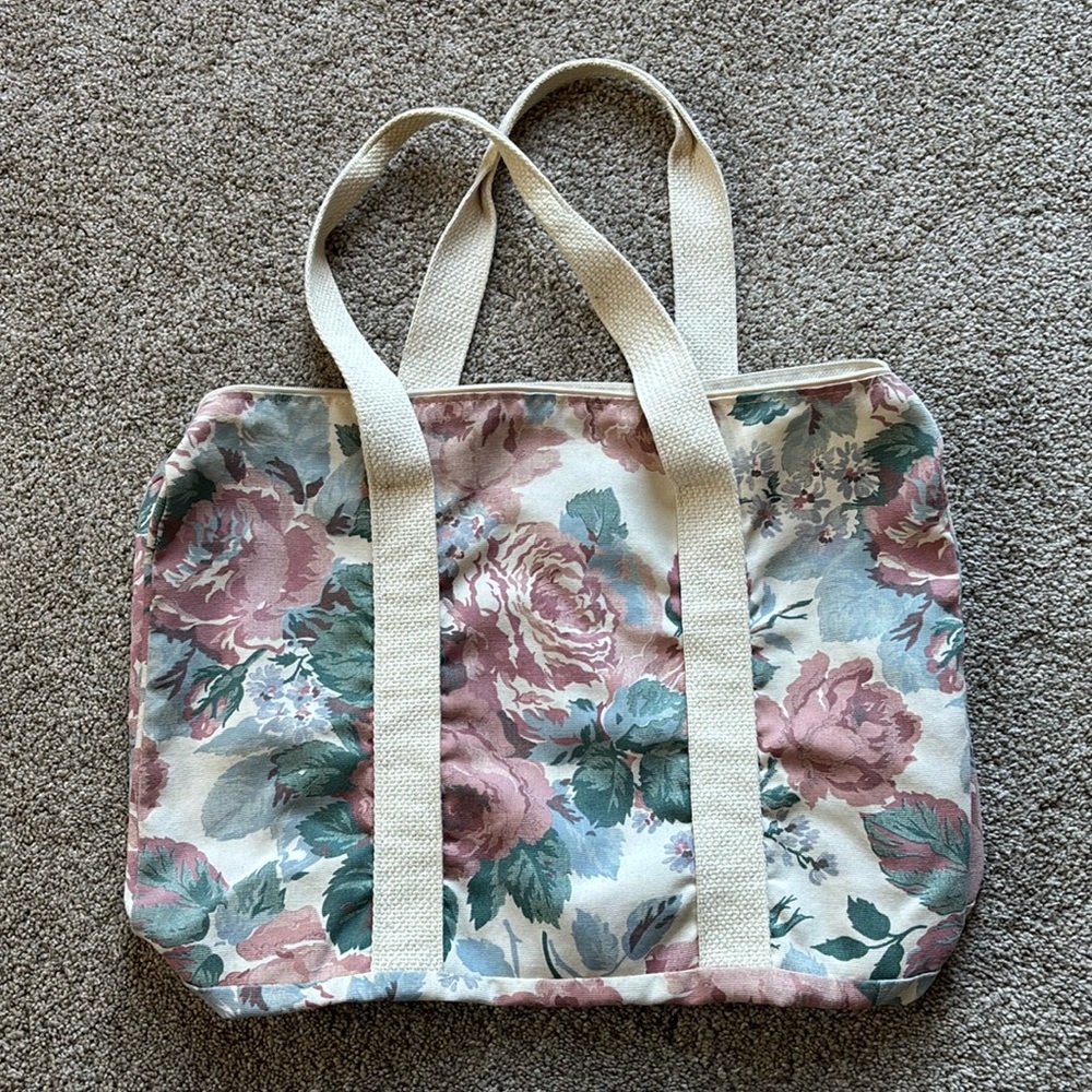 Floral Tote Bag 1980s- 1990s Duffel Bag Overnight Travel Weekend Bag Market Tote